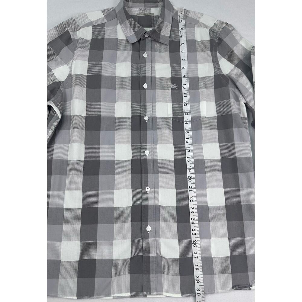 Burberry Brit Gray White Plaid Check Button Down Shirt Mens XL Equestrian Knight - Picture 9 of 14